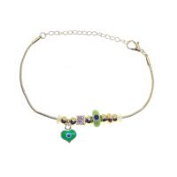 Toptan Altın Renk Yeşil Kalp Pandora Zirkon Bileklik - 2778