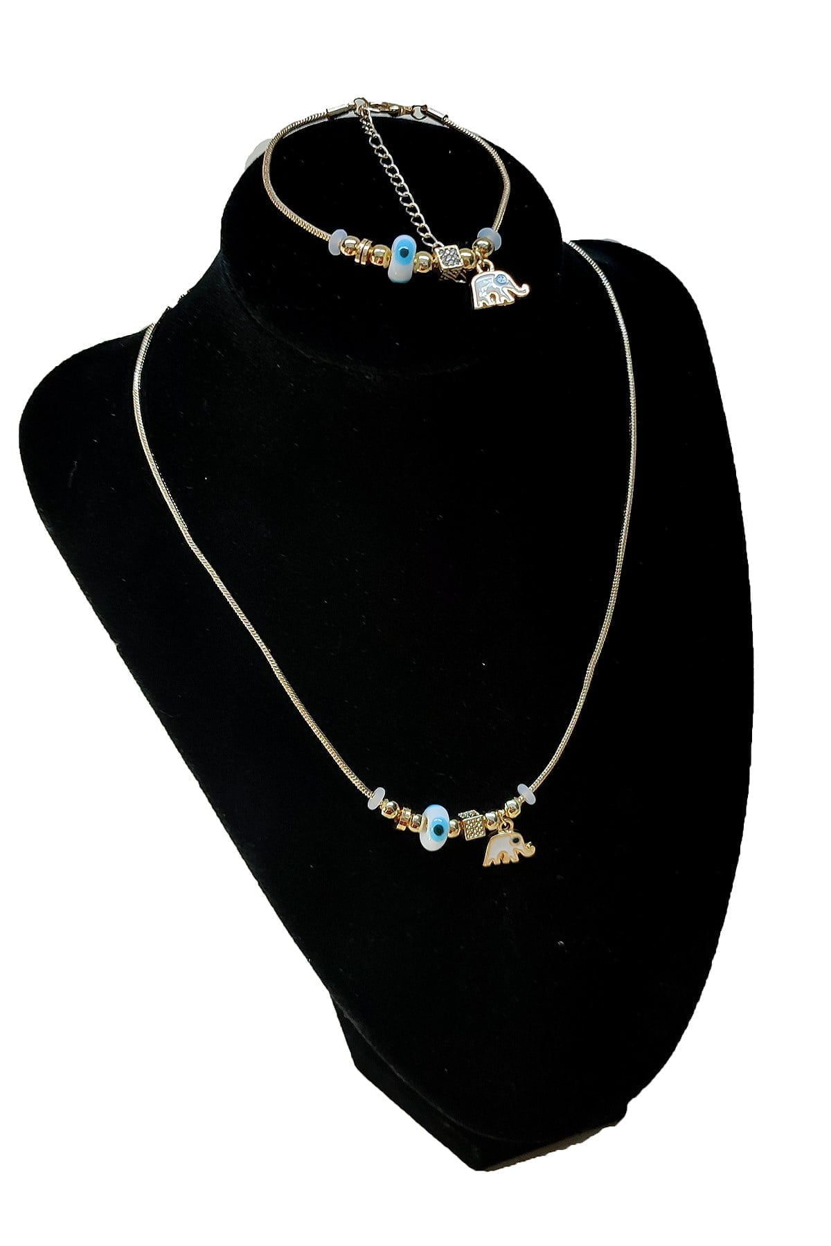 Toptan Altın Renk Beyaz Mineli Fil Kolye Ve Bileklik Pandora Kombin Zirkon Set Takım - 2792 3 Toptan Altın Renk Beyaz Mineli Fil Kolye Ve  Bileklik Pandora  Kombin Zirkon Set Takım -  2792