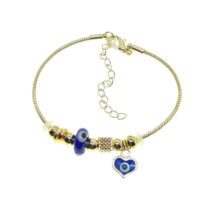Toptan Altın Renk Mavi Kalp Pandora Zirkon Bileklik - 2774