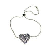 Toptan Gümüş Renk Kalp Asansör Zirkon Bileklik - 2720