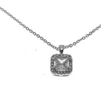 Toptan Gümüş Renk Beyaz Kare Taşlı Kare Model Zirkon Kolye - 2706