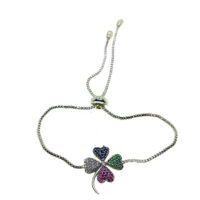 Toptan Gümüş Renk Yonca Asansör Zirkon Bileklik - 2719