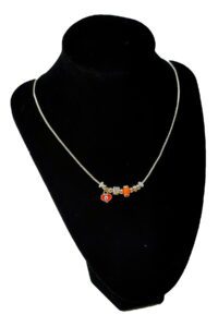 Toptan Altın Renk Turuncu Kalp Pandora  Model Zirkon Kolye  - 2767