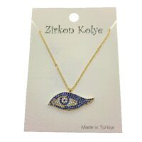 Toptan Altın Renk Ra Göz Nazar Model Zirkon Kolye  - 2752