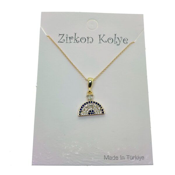 Toptan Altın Renk Yarım Kubbe Nazar Göz Model Zirkon Kolye  - 2750