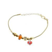 Toptan Altın Renk Turuncu Kalp Pandora Zirkon Bileklik - 2779