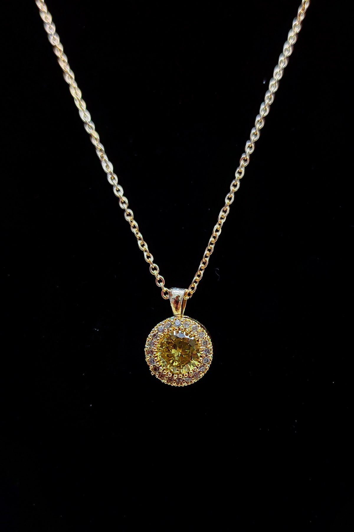 Toptan Altın Renk Sarı Taş Tuvarlak Model Zirkon Kolye - 2738 3 Toptan Altın Renk Sarı Taş Tuvarlak Model Zirkon Kolye - 2738