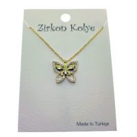 Toptan Altın Renk Kelebek Model Zirkon Kolye  - 2749