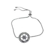 Toptan Gümüş Renk Yuvarlak Baget Taşlı Asansör Zirkon Bileklik - 2708