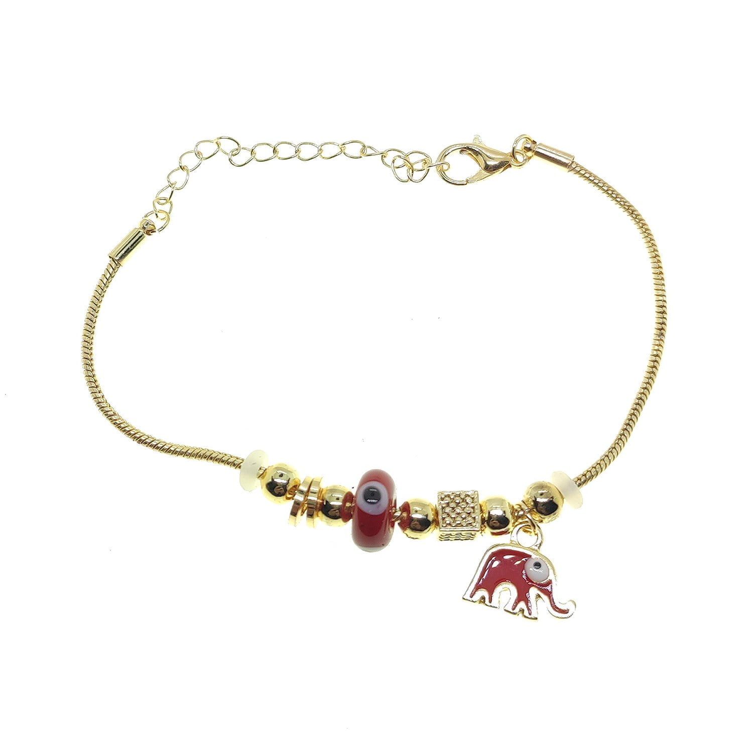 Toptan Altın Renk Kırmızı Fil Pandora Zirkon Bileklik - 2773 3 Toptan Altın Renk Kırmızı Fil Pandora Zirkon Bileklik - 2773