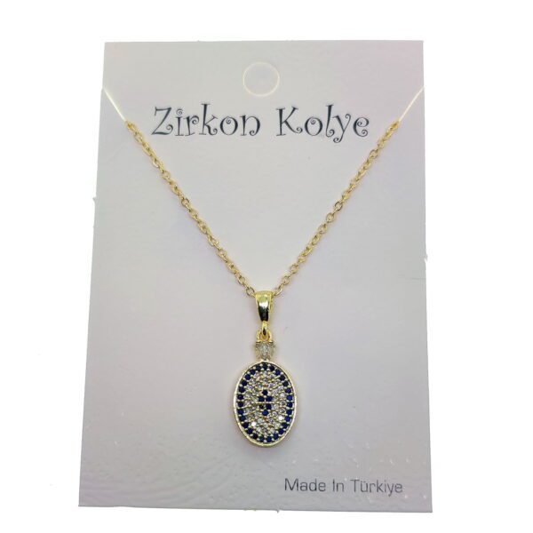 Toptan Altın Renk Oval Göz Nazar  Model Zirkon Kolye  - 2747