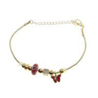Toptan Altın Renk Kırmızı Kelebek Pandora Zirkon Bileklik - 2772