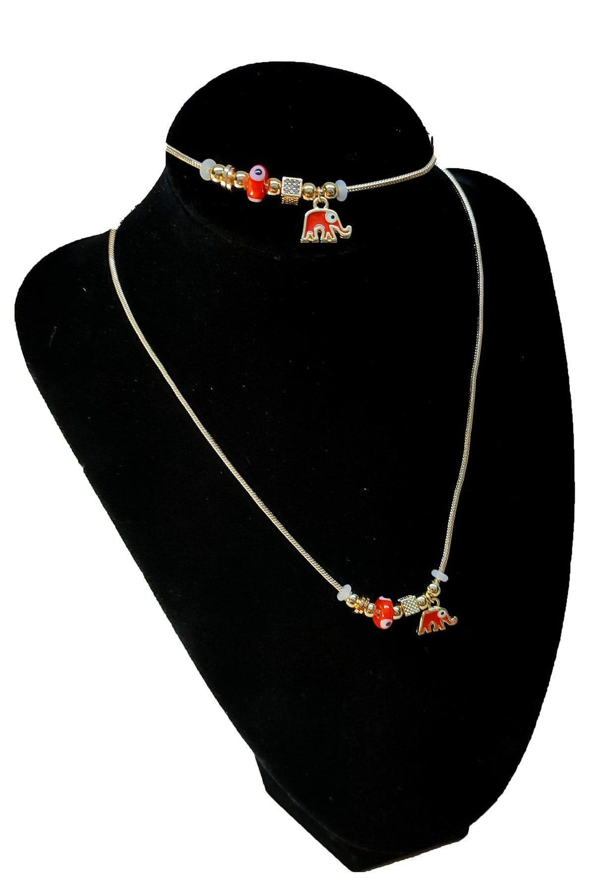 Toptan Altın Renk Turuncu Mineli Fil Kolye Ve Bileklik Pandora Kombin Zirkon Set Takım - 2784 3 Toptan Altın Renk Turuncu Mineli Fil Kolye Ve  Bileklik Pandora  Kombin Zirkon Set Takım -  2784