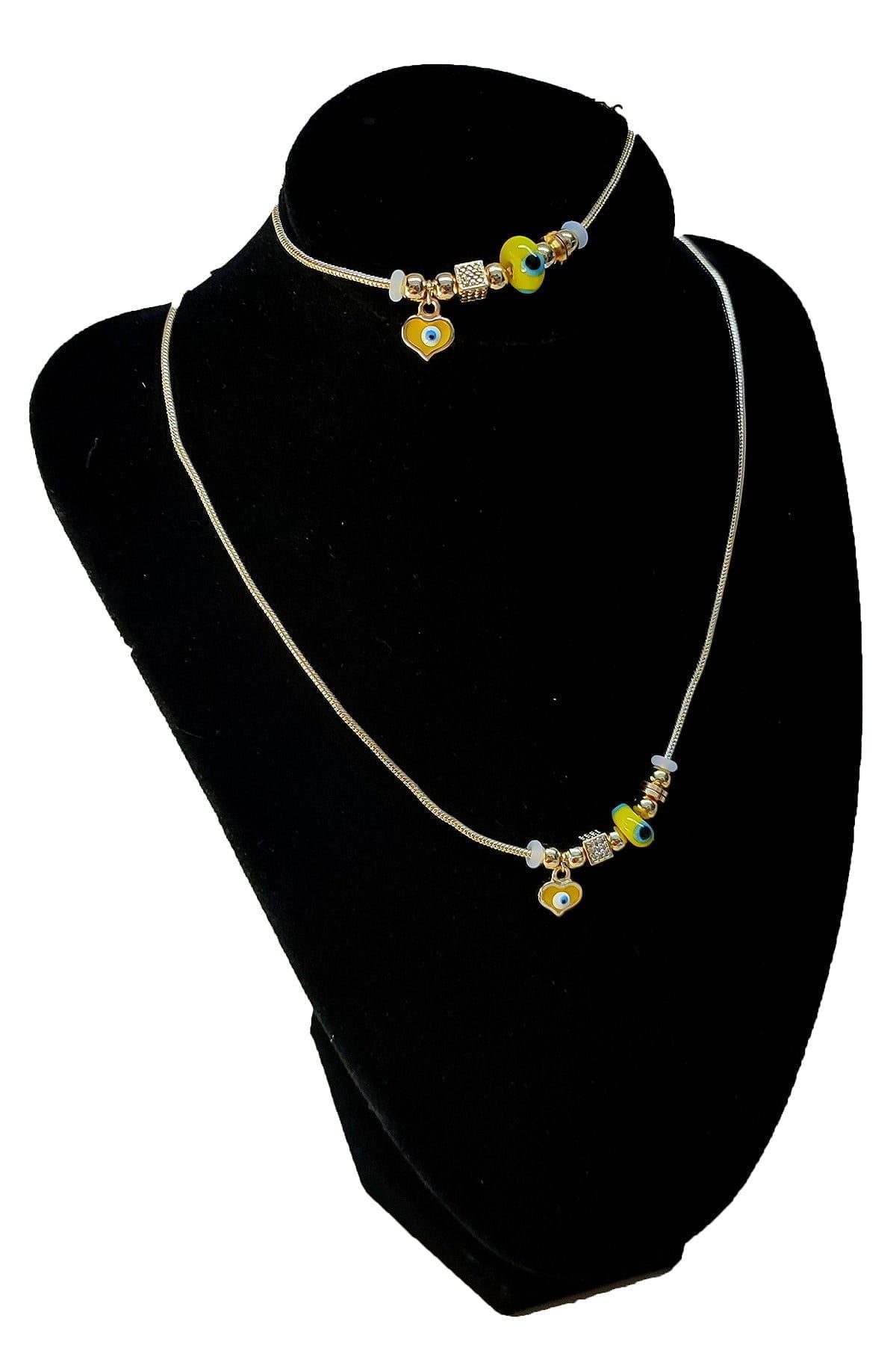 Toptan Altın Renk Sarı Mineli Kalp Kolye Ve Bileklik Pandora Kombin Zirkon Set Takım - 2783 3 Toptan Altın Renk Sarı Mineli Kalp Kolye Ve Bileklik Pandora Kombin Zirkon Set Takım - 2783