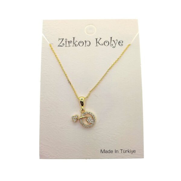 Toptan Altın Renk Yuvarlak İçi Çiçek Model Zirkon Kolye  - 2740