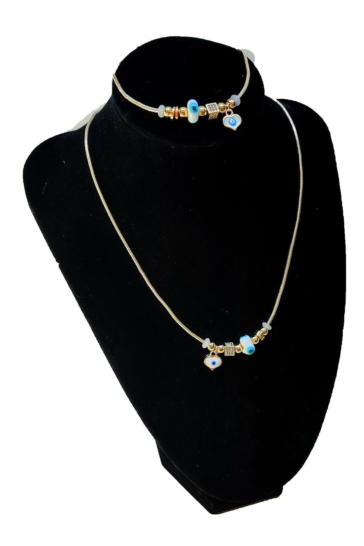 Toptan Altın Renk Beyaz Mineli Kalp Kolye Ve Bileklik Pandora Kombin Zirkon Set Takım - 2782 2 Toptan Altın Renk Beyaz Mineli Kalp Kolye Ve Bileklik Pandora Kombin Zirkon Set Takım - 2782