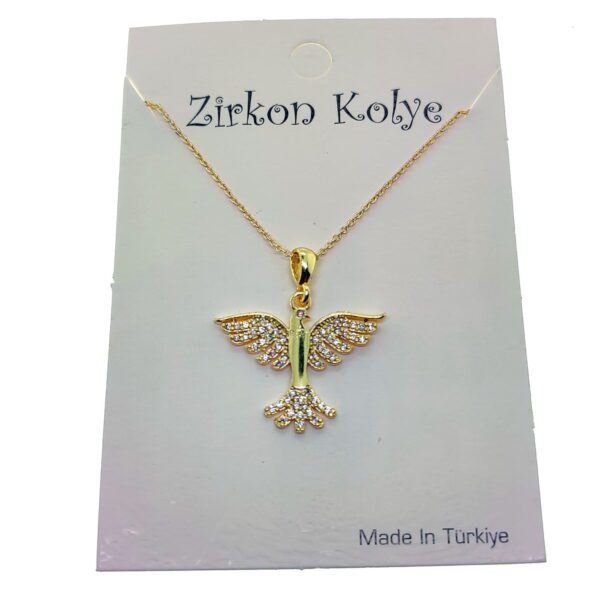 Toptan Altın Renk Kuş Model Zirkon Kolye  - 2746