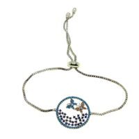 Toptan Gümüş Renk Yuvarlak İçinde Kelebek Asansör Zirkon Bileklik - 2723