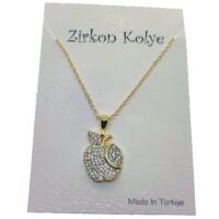 Toptan Altın Renk Elma Model Zirkon Kolye  - 2757