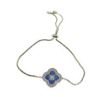 Toptan Gümüş Renk Yonca Nazar Göz  Asansör Zirkon Bileklik - 2721