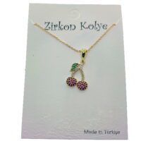 Toptan Altın Renk Kiraz Model Zirkon Kolye  - 2744