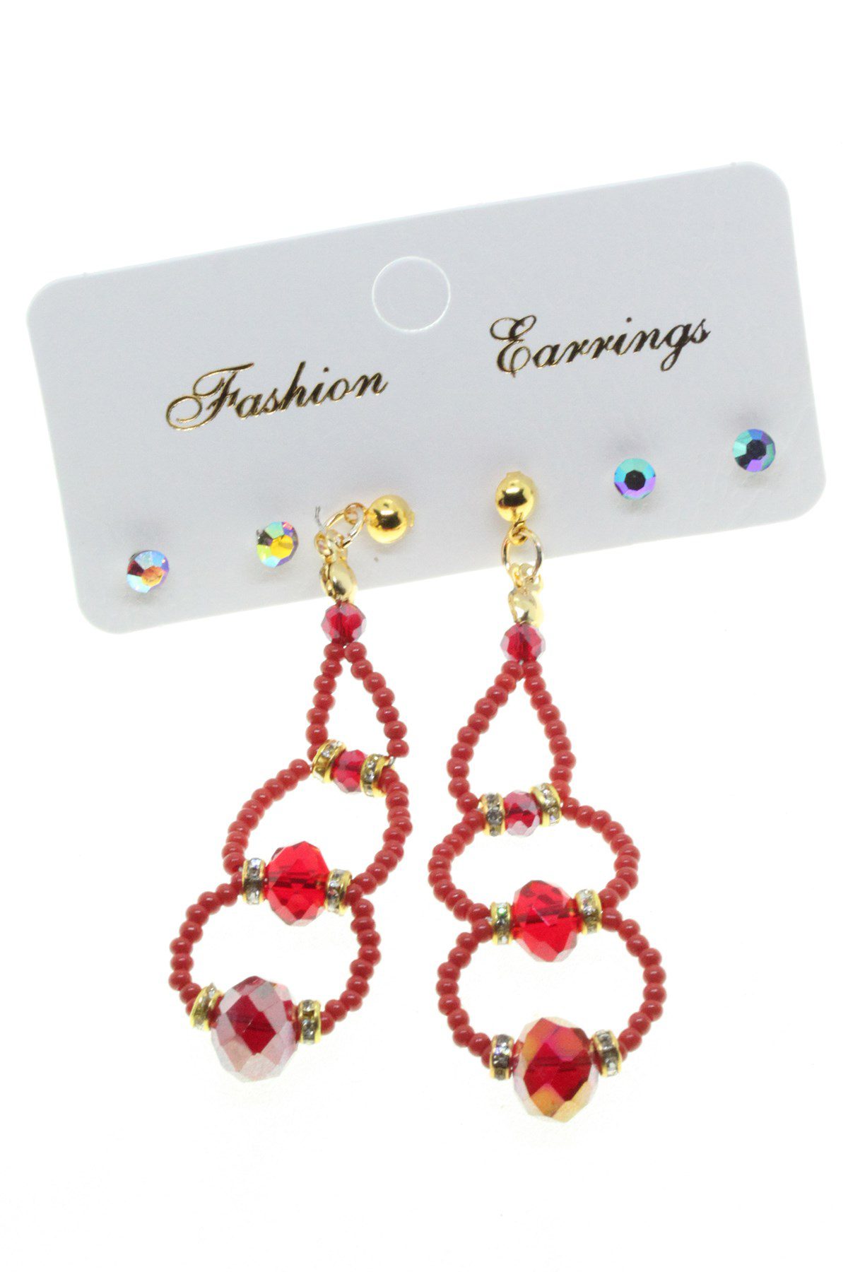 Toptan Altın Renk Kombin Üç Yuvarlaklı Kırmızı Boncuk Küpe - 2824 3 Toptan Altın Renk Kombin Üç Yuvarlaklı Kırmızı Boncuk Küpe - 2824