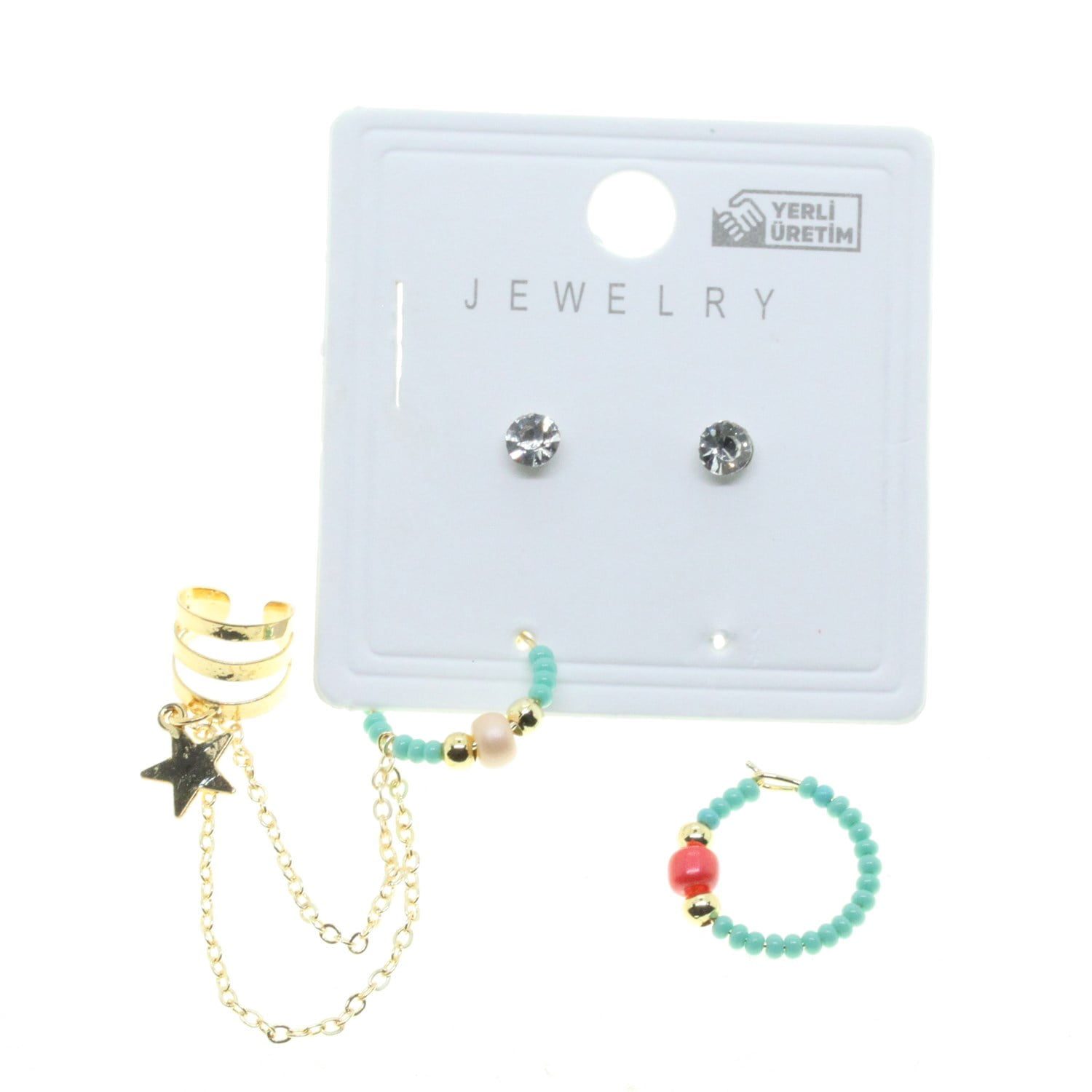 Toptan Altın Renk Yuvarlak Kıkırdak Kombin Turkuaz Boncuk Küpe - 2851 3 Toptan Altın Renk Yuvarlak Kıkırdak Kombin Turkuaz Boncuk Küpe - 2851