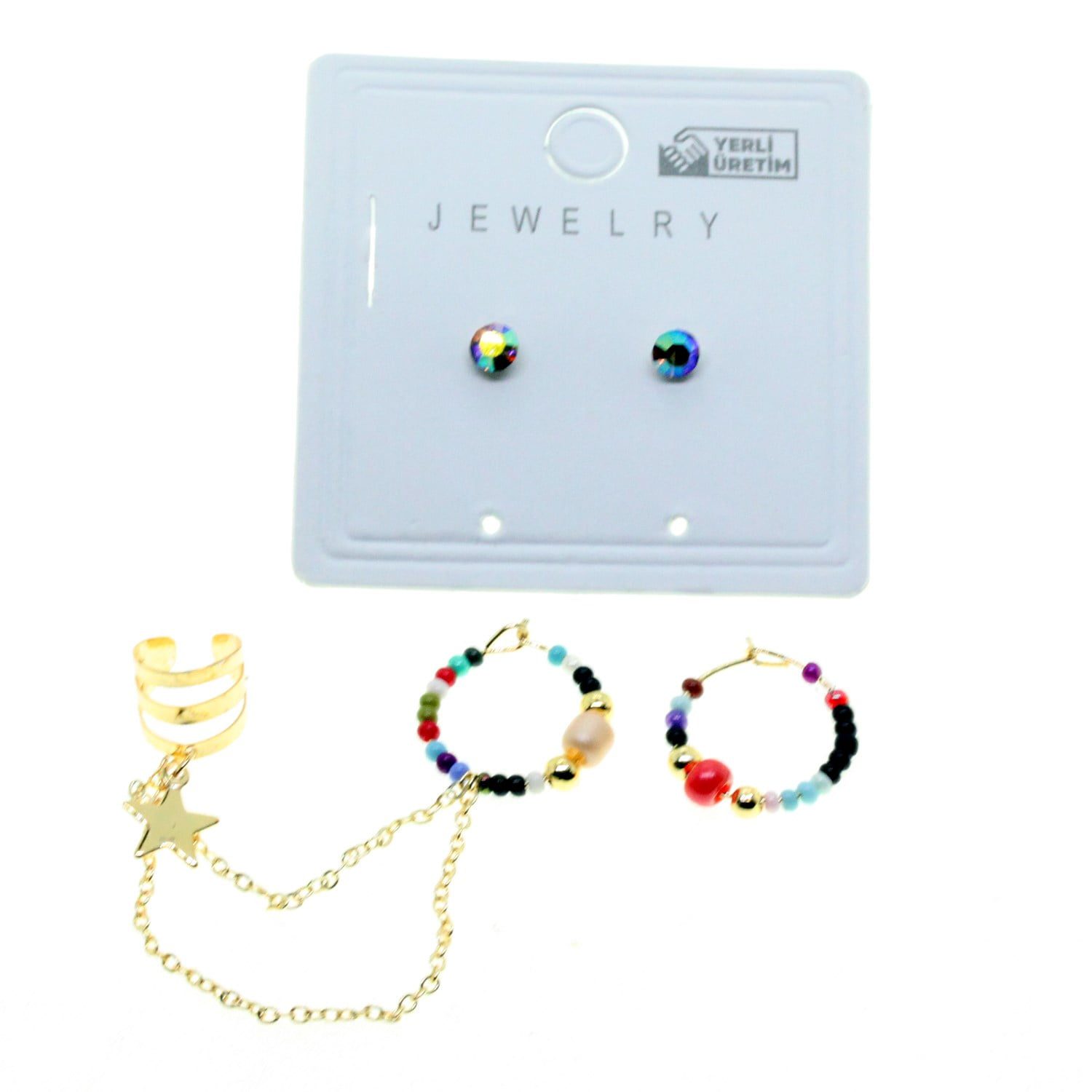 Toptan Altın Renk Yuvarlak Kıkırdak Kombin Asorti Boncuk Küpe - 2850 3 Toptan Altın Renk Yuvarlak Kıkırdak Kombin Asorti Boncuk Küpe - 2850