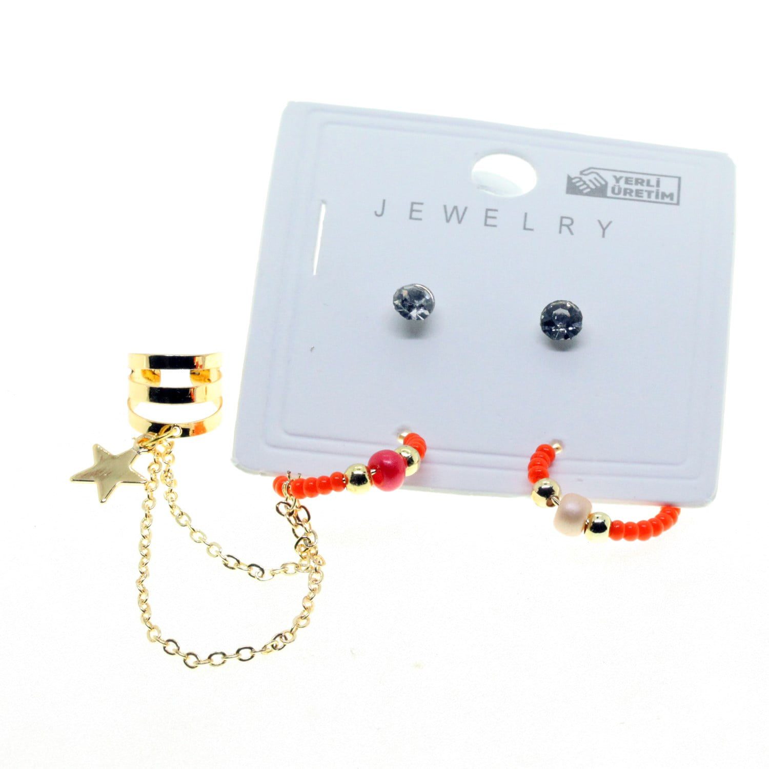 Toptan Altın Renk Yuvarlak Kıkırdak Kombin Turuncu Boncuk Küpe - 2848 3 Toptan Altın Renk Yuvarlak  Kıkırdak Kombin Turuncu Boncuk Küpe - 2848