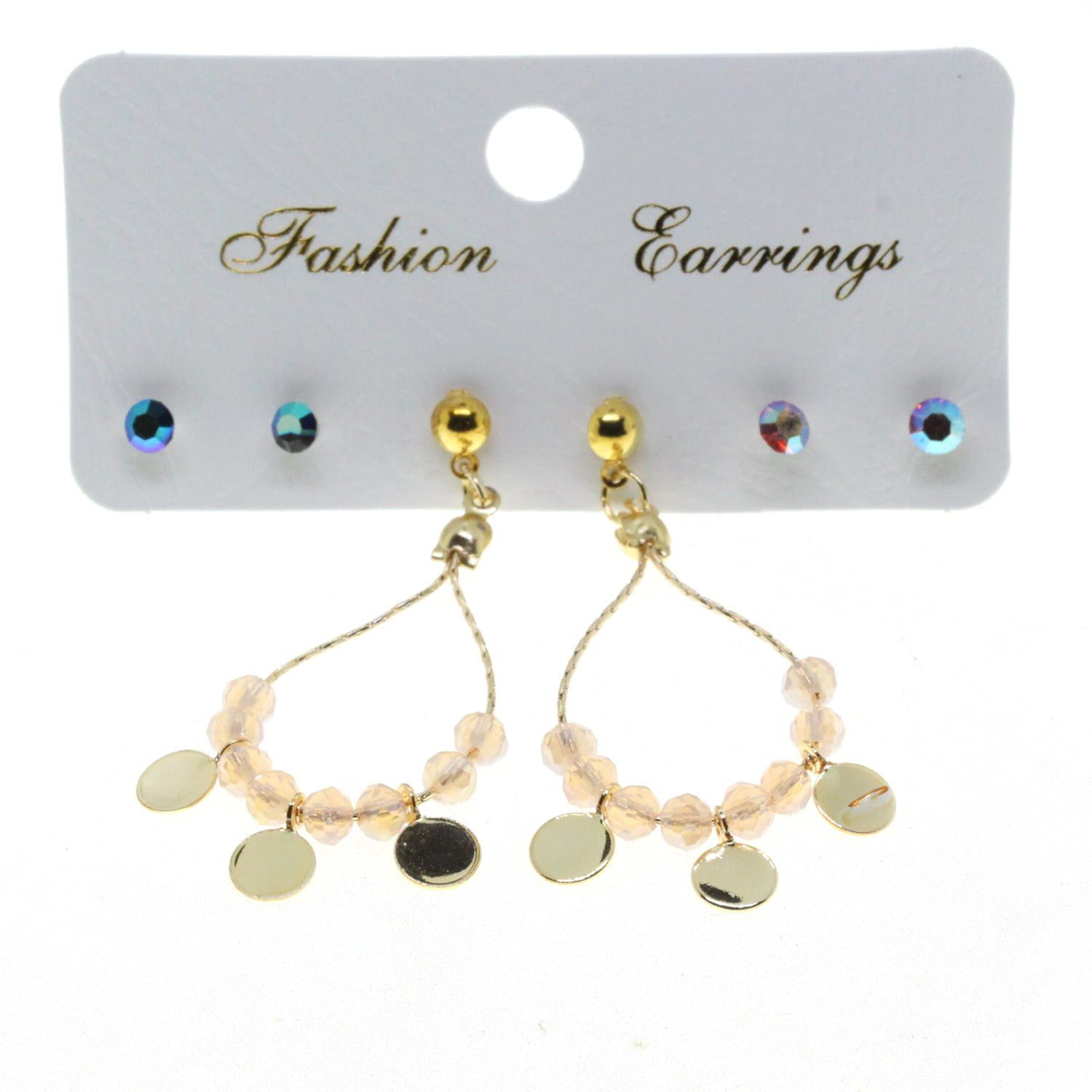 Toptan Altın Renk Yuvarlak Pullu Kombin Pembe Boncuk Küpe - 2841 3 Toptan Altın Renk Yuvarlak Pullu  Kombin Pembe Boncuk Küpe - 2841