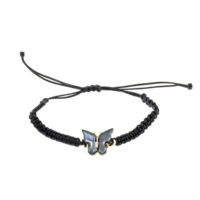 Toptan Altın Renk Kelebek Koyu Yeşil Renk Makrome Asansör Bileklik  - 2888