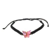 Toptan Altın Renk Kelebek Pembe Renk Makrome Asansör Bileklik  - 2890