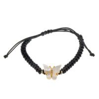 Toptan Altın Renk Kelebek Beyaz Renk Makrome Asansör Bileklik  - 2894