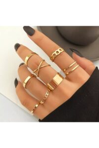 Toptan Altın Renk Zirkon Kalp 3 Lü Yüzük 10 Lu Eklem Ve Çizgili Kalp Kombin Yüzük Seti - 2917 10 013a89d6906a4bc19484a6a3c8e7a3ed-toptan taki