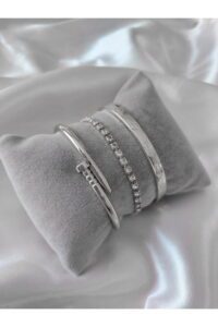 Toptan Gümüş Renk Çivi Su Yolu Kartier Gümüş Kaplama Kararmaz Kombin Bileklik - 2915