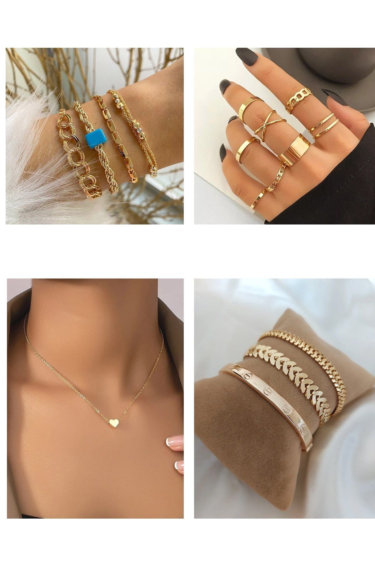 Toptan Altın Renk Kombin Dorika Bileklik 10 Lu Yüzük Kalp Sf Kolye Kartier Tırtıl Kılçık Bileklik- 2911 3 Toptan Altın Renk Kombin Dorika Bileklik 10 Lu Yüzük Kalp Sf Kolye Kartier Tırtıl Kılçık Bileklik- 2911
