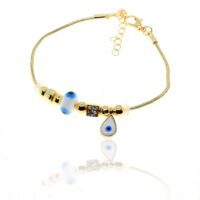 Toptan Altın Renk Beyaz Damla Pandora Zirkon Bileklik - 2970