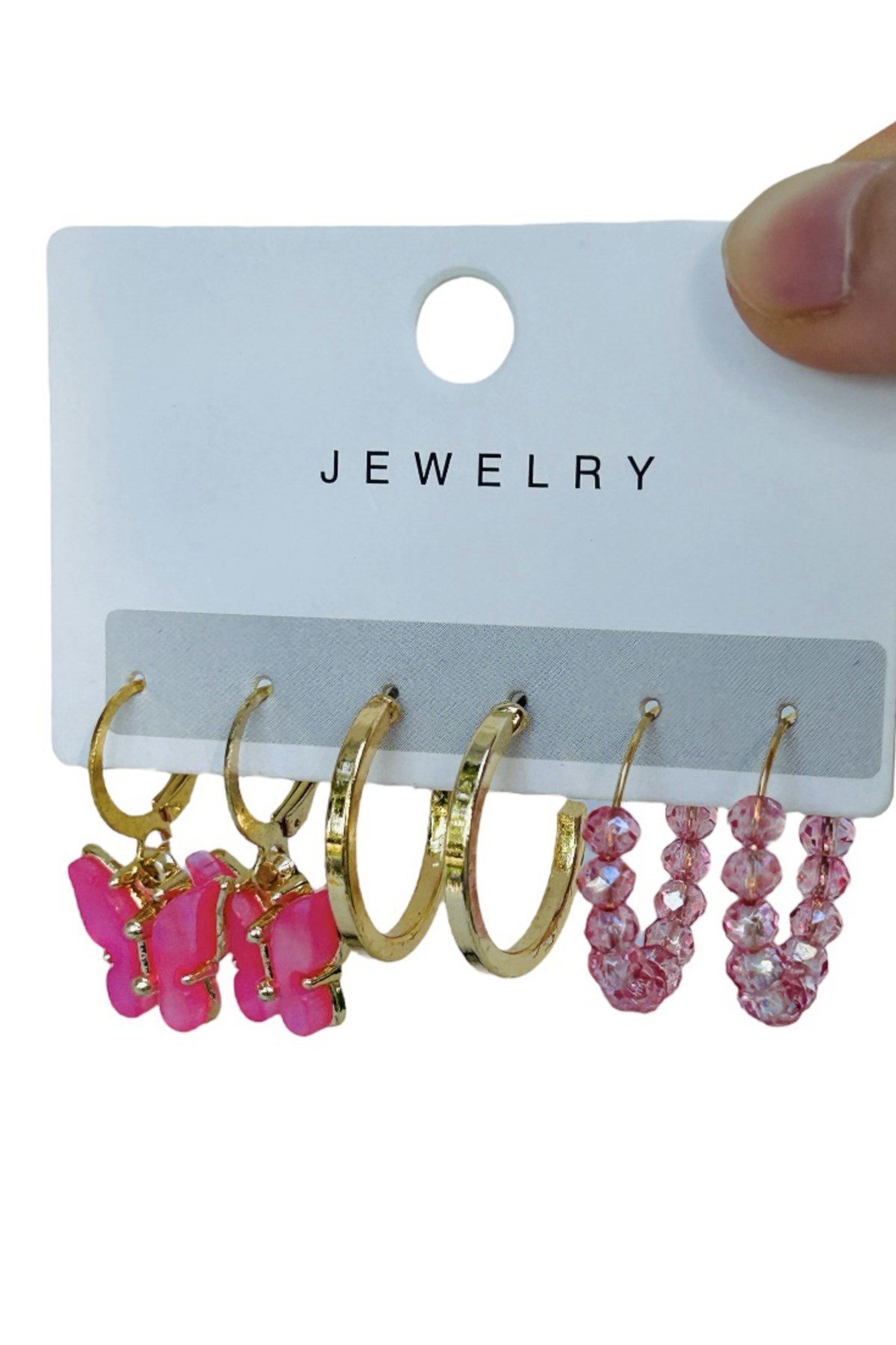 Toptan Altın Renk Kadın 6 'lı Pembe Kelebek Zirkon Küpe Seti - 2921 6 Toptan Altın Renk Kadın 6 'lı Pembe Kelebek Zirkon Küpe Seti - 2921 - Görsel 4