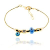 Toptan Altın Renk Turkuaz Yuvarlak Pandora Zirkon Bileklik - 2965