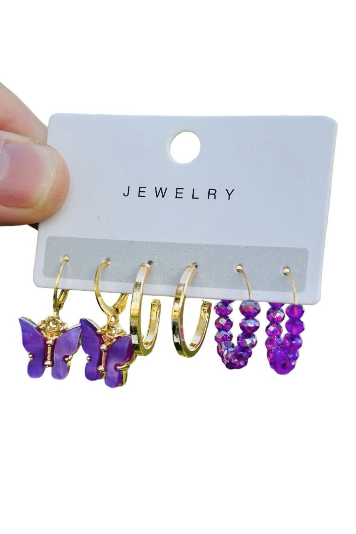Toptan Altın Renk Kadın 6 'lı Mor Kelebek Zirkon Küpe Seti - 2920 5 Toptan Altın Renk Kadın 6 'lı Mor Kelebek Zirkon Küpe Seti - 2920 - Görsel 3