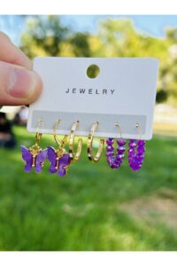 Toptan Altın Renk Kadın 6 'lı Mor Kelebek Zirkon Küpe Seti - 2920 11 5cd79a3a32d3404e9d463a58cf15c0bf-toptan taki