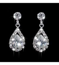 Toptan Gümüş Renk Düğün Nişan Kına Damla Taşlı Bayan Abiye Zirkon Küpe  - 2930