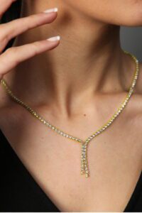 Toptan Altın Renk Zirkon Su Yolu Abiye Kolye - 2960