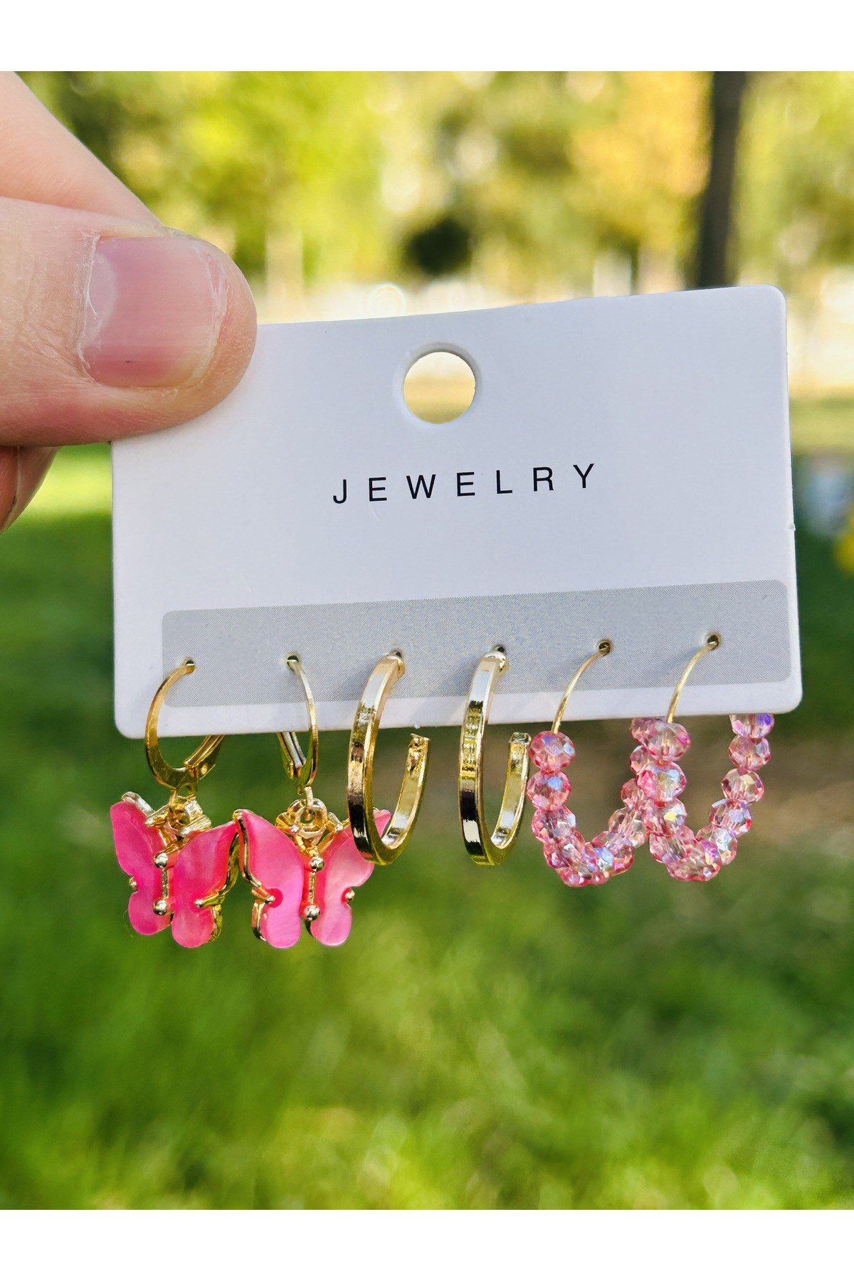 Toptan Altın Renk Kadın 6 'lı Pembe Kelebek Zirkon Küpe Seti - 2921 7 Toptan Altın Renk Kadın 6 'lı Pembe Kelebek Zirkon Küpe Seti - 2921 - Görsel 5