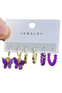 Toptan Altın Renk Kadın 6 'lı Mor Kelebek Zirkon Küpe Seti - 2920 8 bcc68aef81c94da6a92d5508fd34a1a5-toptan taki