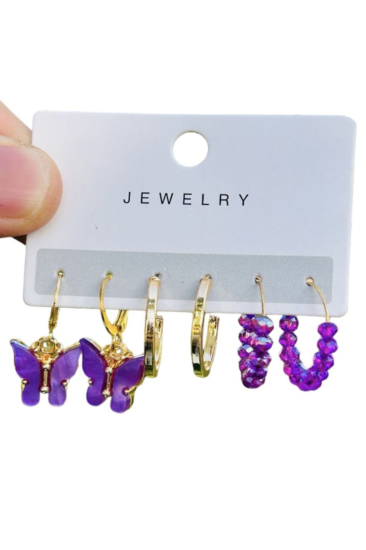 Toptan Altın Renk Kadın 6 'lı Mor Kelebek Zirkon Küpe Seti - 2920 4 Toptan Altın Renk Kadın 6 'lı Mor Kelebek Zirkon Küpe Seti - 2920 - Görsel 2