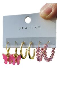 Toptan Altın Renk Kadın 6 'lı Pembe Kelebek Zirkon Küpe Seti - 2921 11 c54fc06bf273485ebd460f3652770990-toptan taki