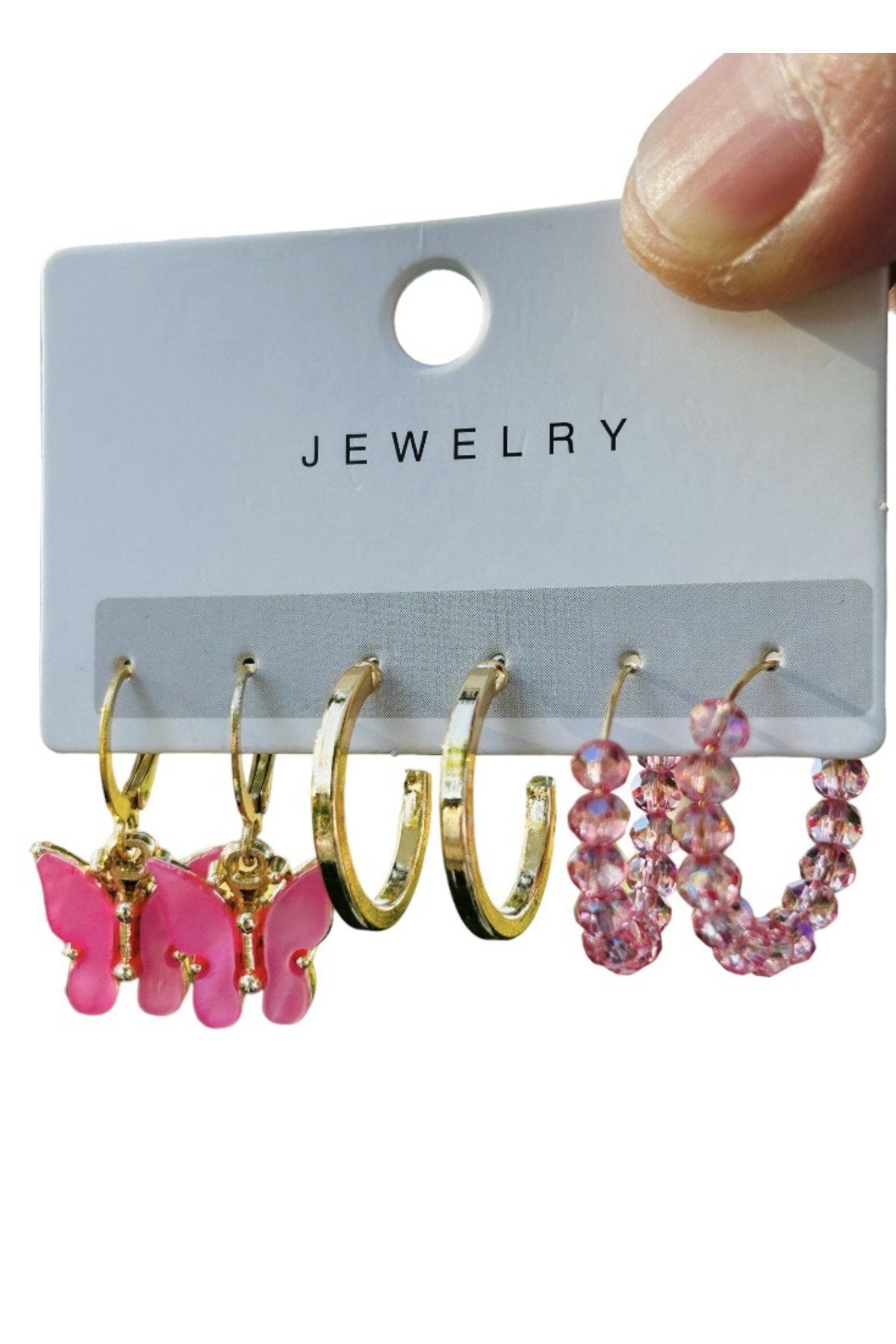 Toptan Altın Renk Kadın 6 'lı Pembe Kelebek Zirkon Küpe Seti - 2921 5 Toptan Altın Renk Kadın 6 'lı Pembe Kelebek Zirkon Küpe Seti - 2921 - Görsel 3