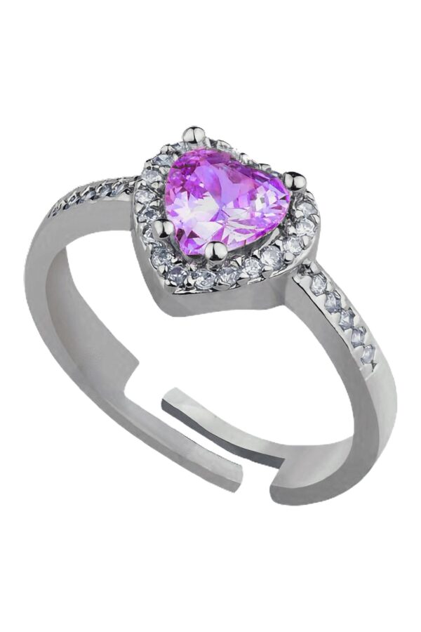 Toptan Gümüş Renk Mor Taş Kalp Şekil Lovely  Zirkon Pandora Yüzük Ayarlanabilir Her Parmağa Olur  - 2978