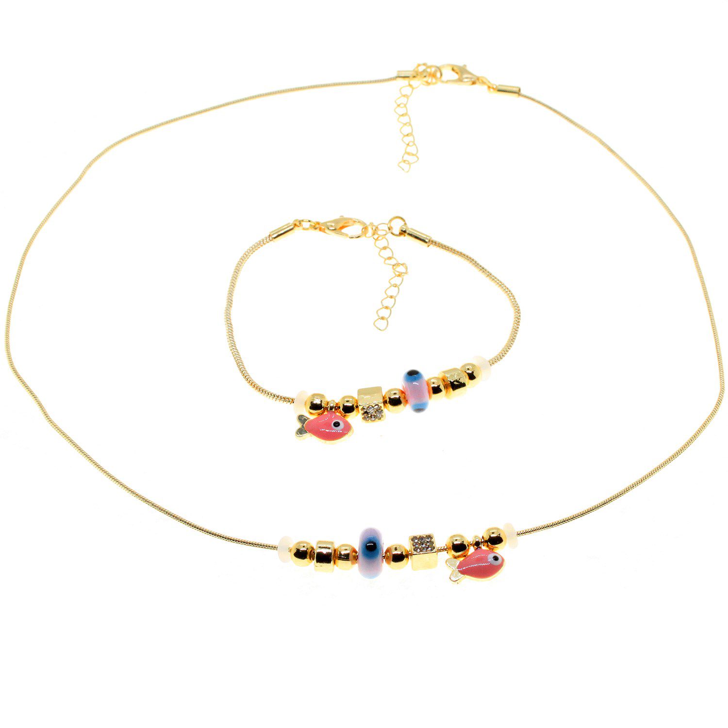 Toptan Altın Renk Pembe Mineli Balık Kolye Ve Bileklik Pandora Kombin Zirkon Set Takım - 2985 3 Toptan Altın Renk Pembe Mineli Balık Kolye Ve Bileklik Pandora Kombin Zirkon Set Takım - 2985